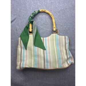 G.H. Bass Coastal Striped Canvas Tote with Genuine Bamboo Handles & Scarf 🌊🎋